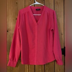 Jolie & Joy 🩷 Chic V-Neck Blouse in Vibrant Pink